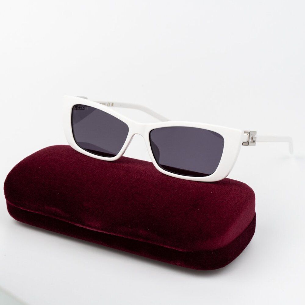 Gucci Women Sunglasses White Grey Cat Eye Gg1681s 006 Brand New